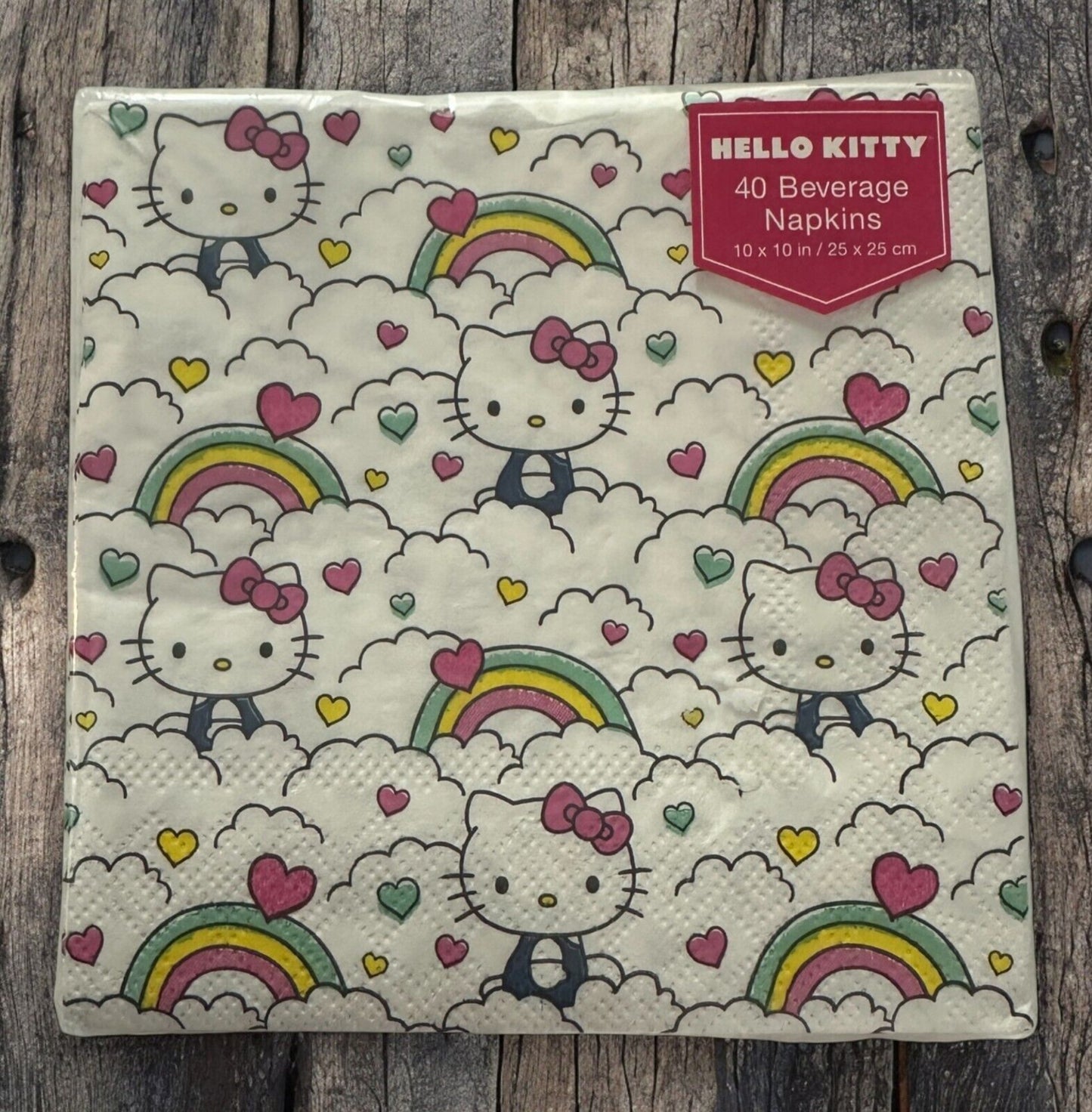 Hello Kitty 40 Beverage Cocktail Paper Napkins Retro Rainbow Clouds