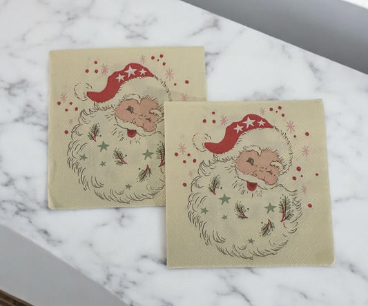Retro Santa Decoupage Napkins – Vintage Winking Santa Cocktail Napkins by Sugar Plum Party for Christmas Crafts