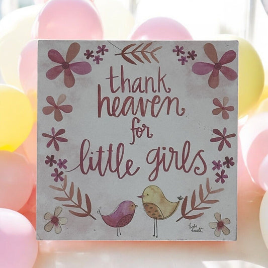 Thank Heaven for Little Girls Box Sign Pink White Birds Polka Dots