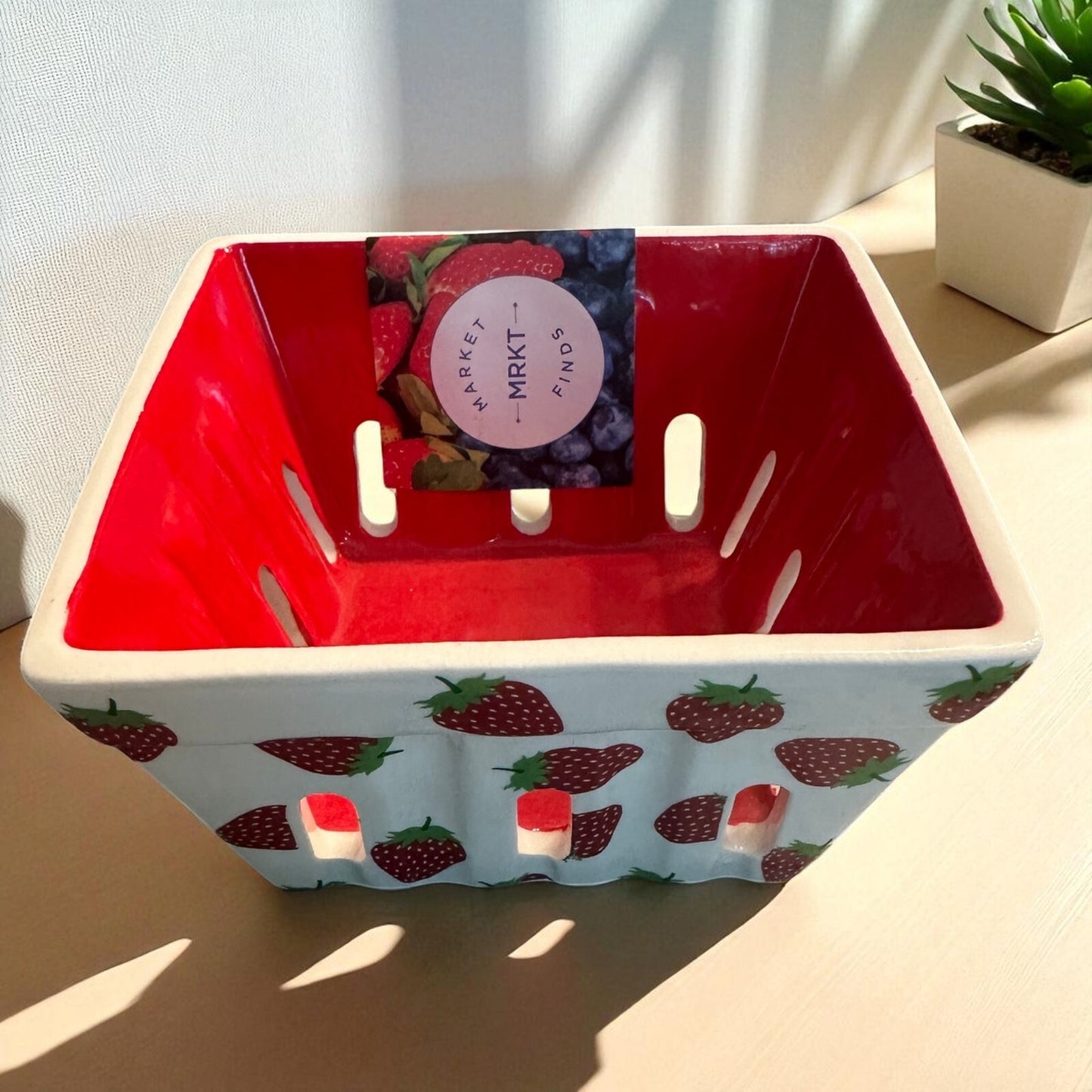Ceramic Strawberry Basket Colander Farmers Market Farmhouse Berries Strawberries