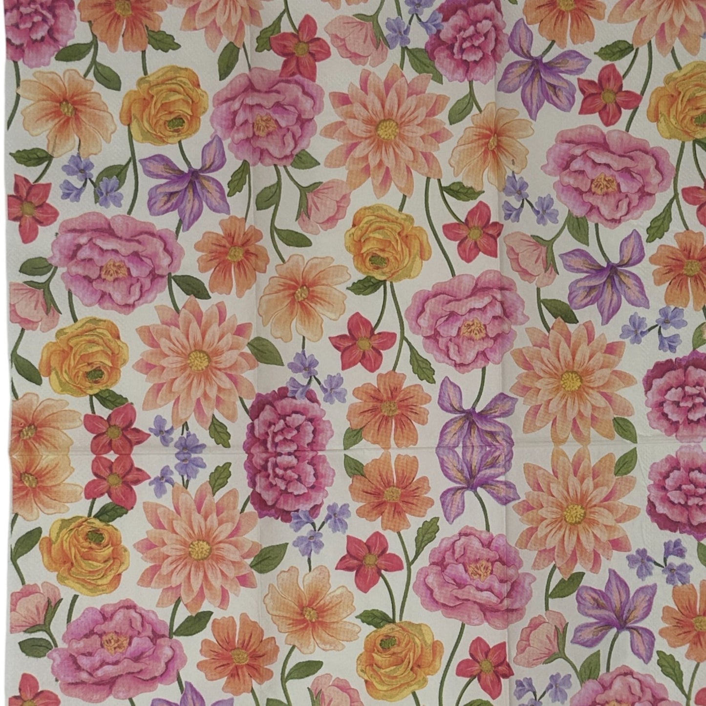 Bold Spring Floral Decoupage Napkins – Modern Orange, Pink & Purple Flower Napkins for Crafts & Mixed Media