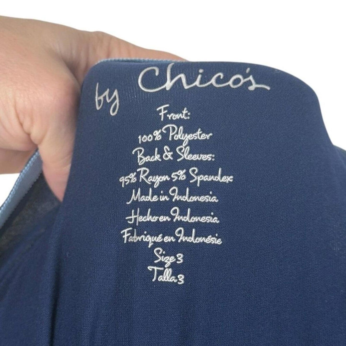 Chicos Garden Party Tunic Top Womens Size 3 Blue Floral Short Sleeve BOHO Beach