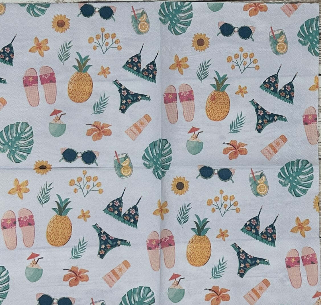 Tropical Summer Decoupage Napkins – Bikini, Cocktails & Beach Vibes – Set of 2 Cocktail Size