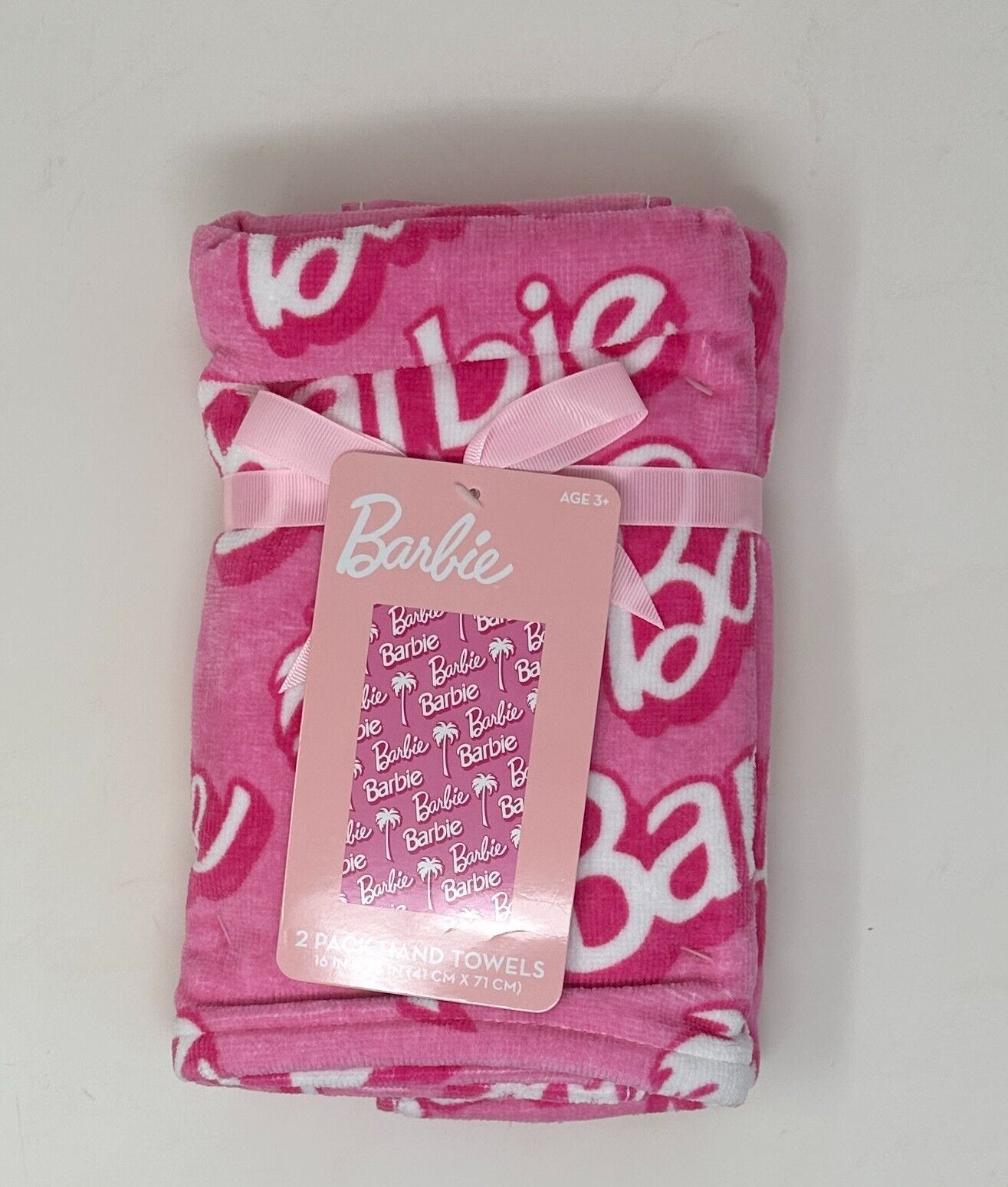 Toallas de mano Barbie Palmeras rosas y blancas