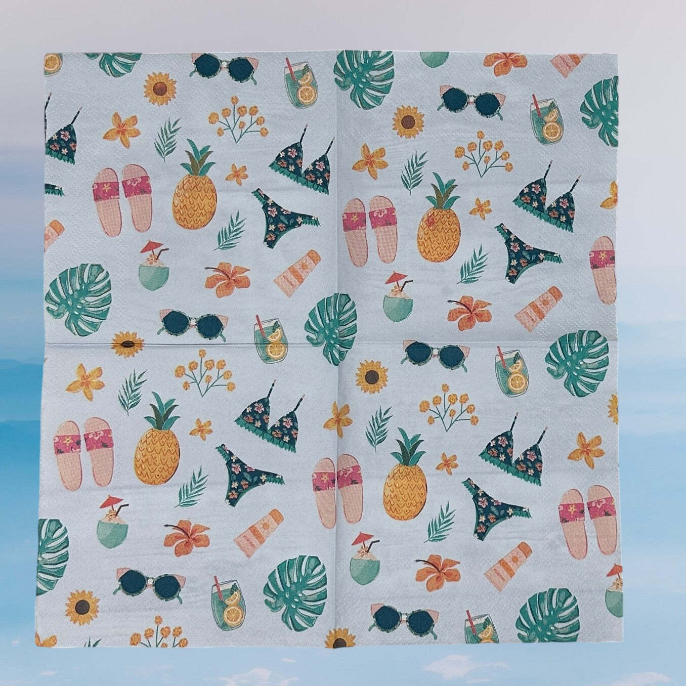 Tropical Summer Decoupage Napkins – Bikini, Cocktails & Beach Vibes – Set of 2 Cocktail Size