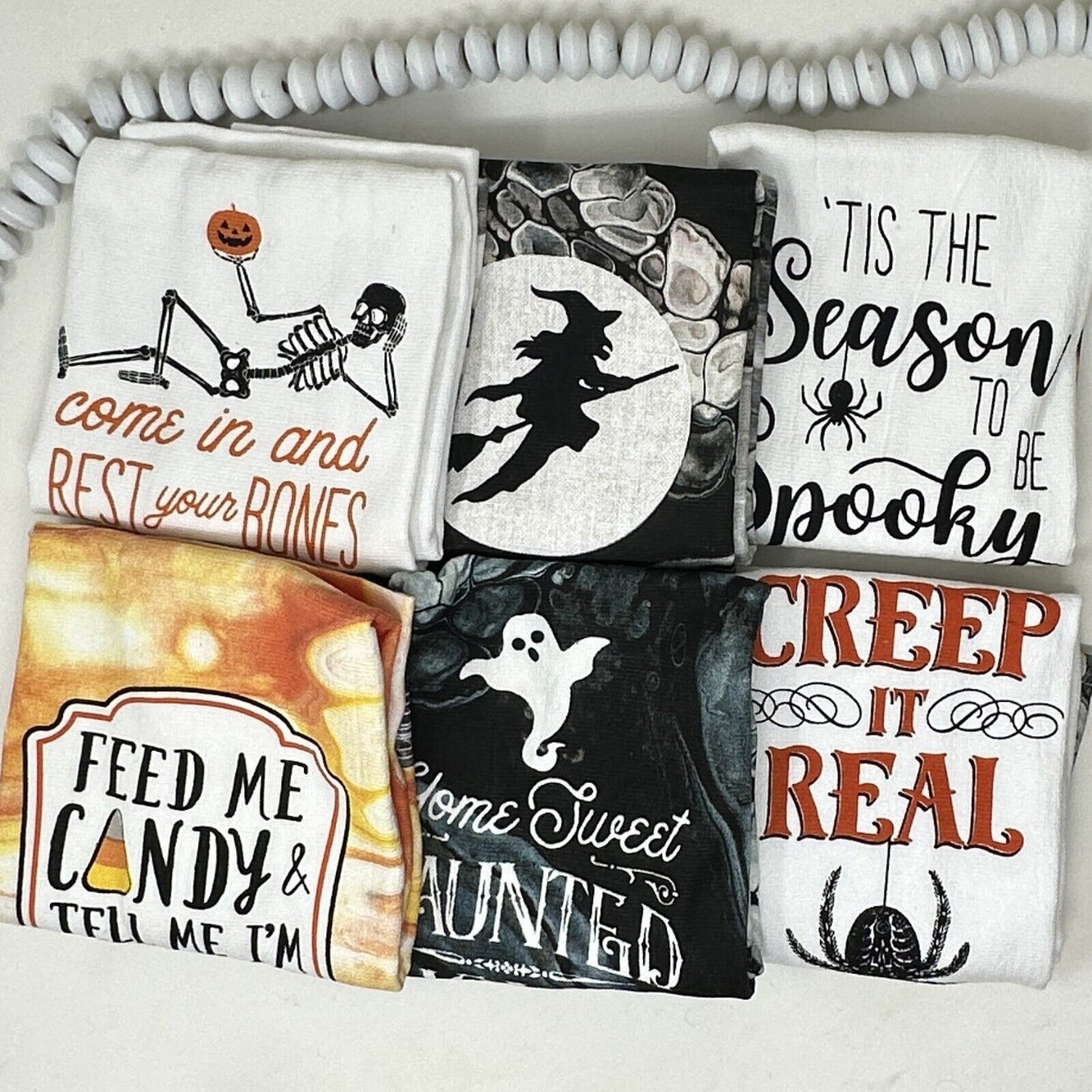 Huge Collection Spooky Halloween Ghost Skeleton Witches Kitchen Towel Set of 6