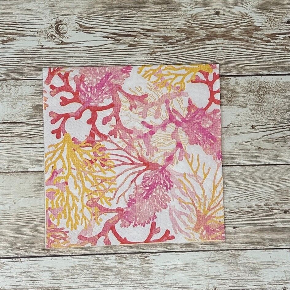 Servilletas para decoupage con diseño de coral marino Tommy Bahama rosa naranja amarillo cóctel