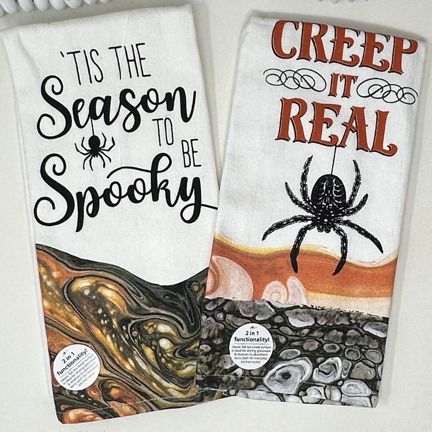 Paquetes de 2 toallas de cocina de algodón Kay Dee con temática de Halloween espeluznante