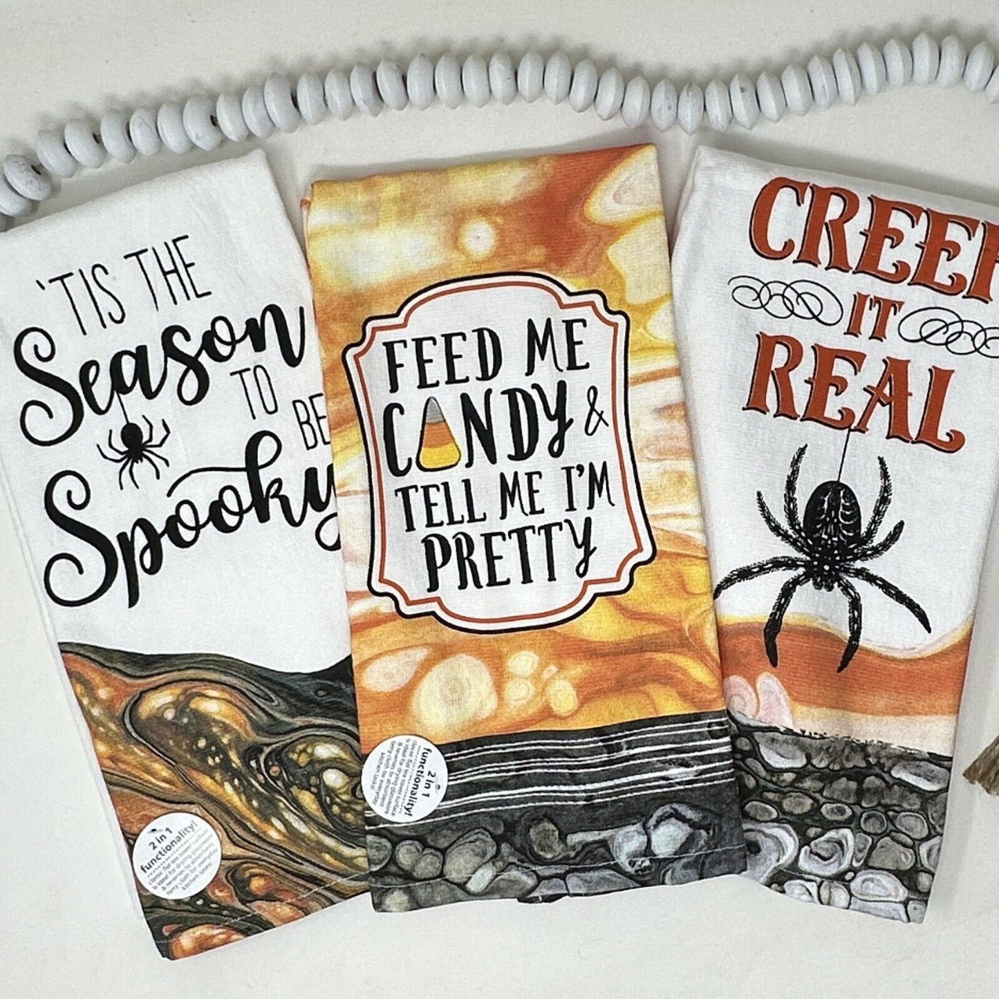 Paquetes de 3 toallas de cocina de algodón Kay Dee con temática de Halloween espeluznante