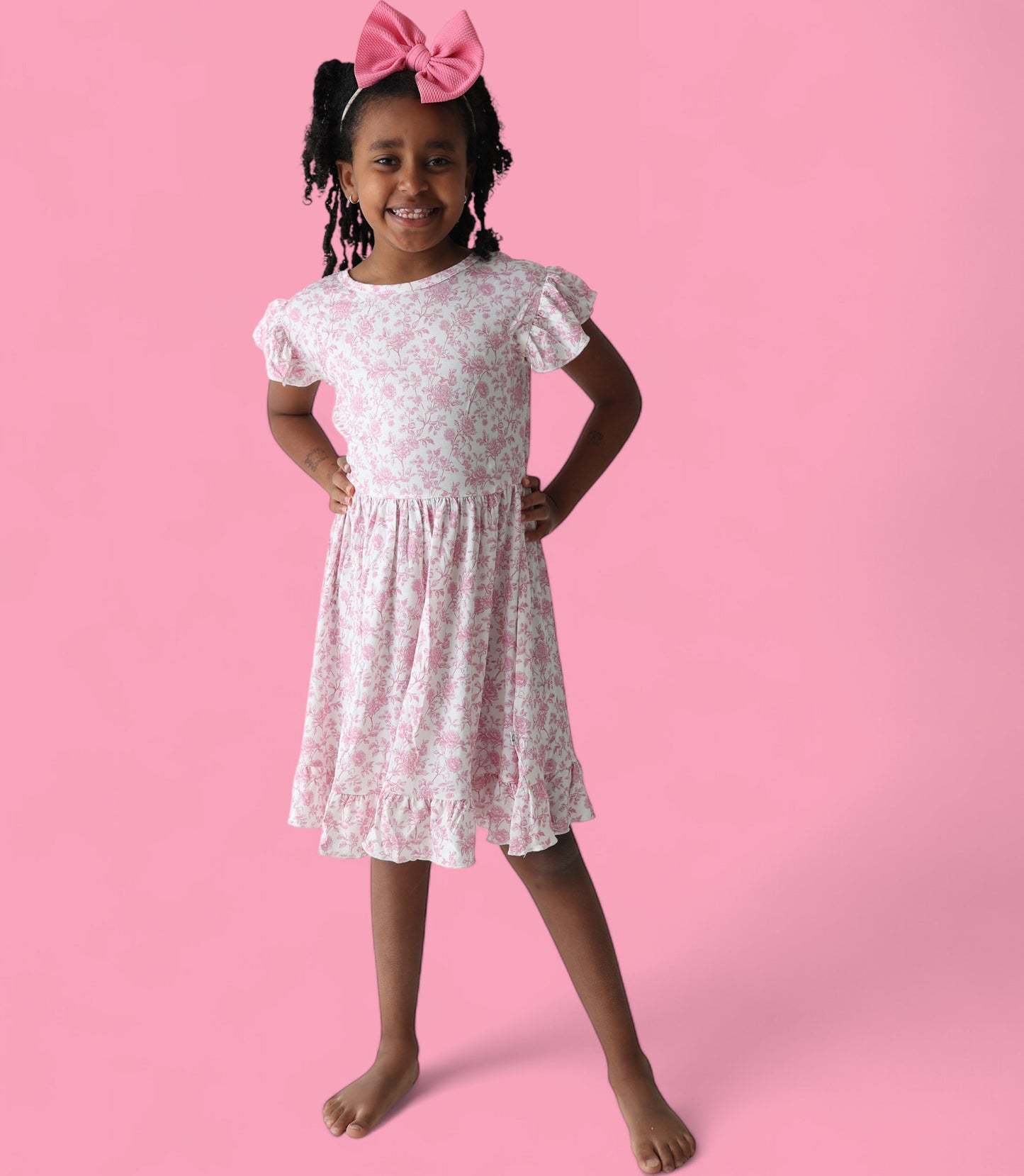 ROSEWOOD TOILE DREAM TIE BACK RUFFLE DRESS