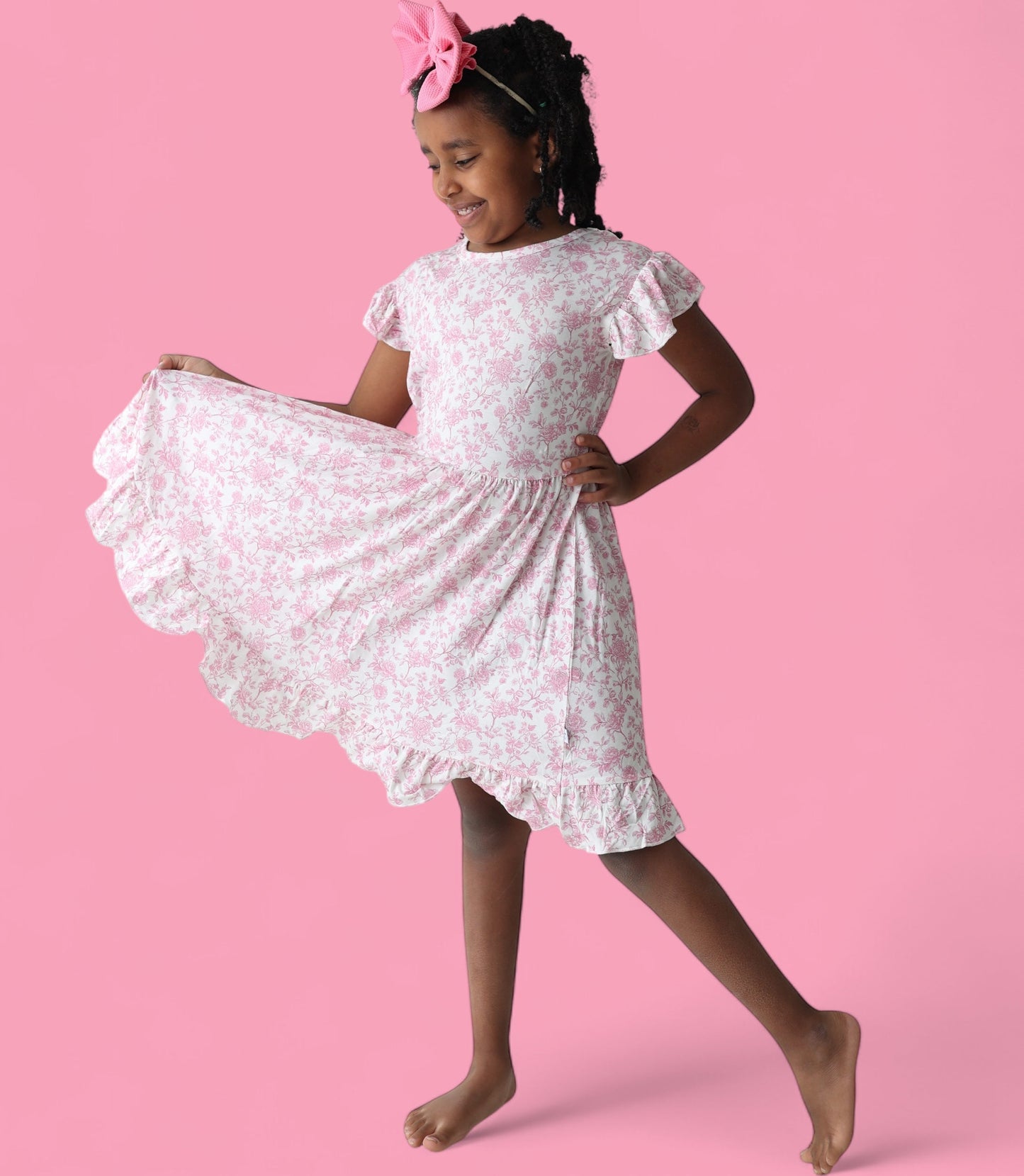 ROSEWOOD TOILE DREAM TIE BACK RUFFLE DRESS