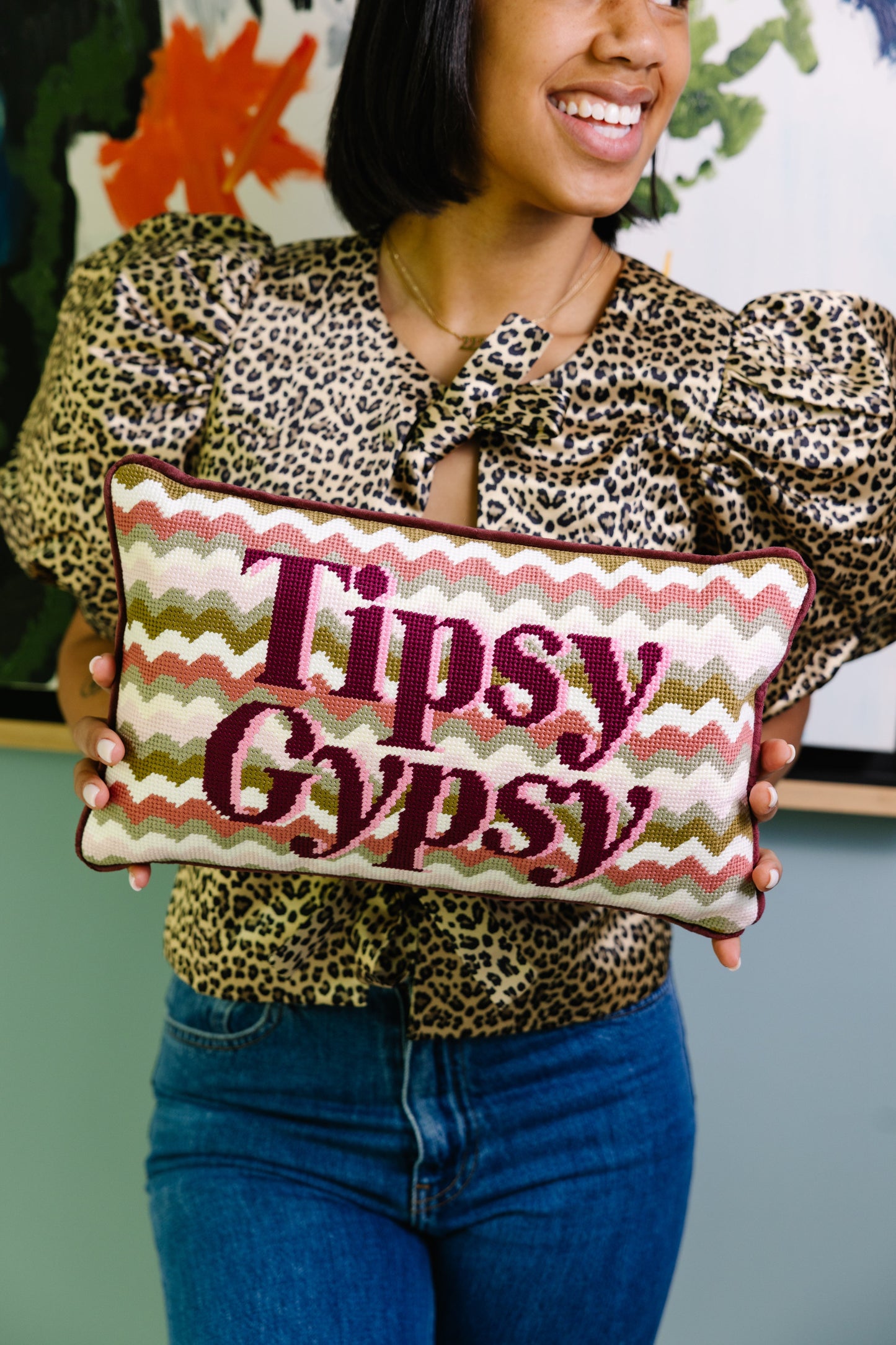 Tipsy Gypsy Needlepoint Pillow