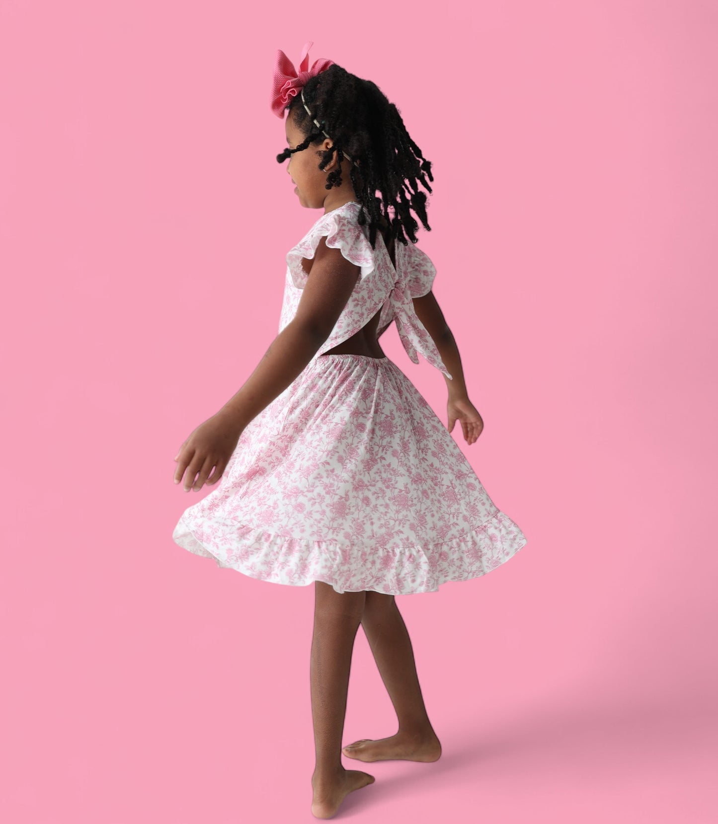 ROSEWOOD TOILE DREAM TIE BACK RUFFLE DRESS