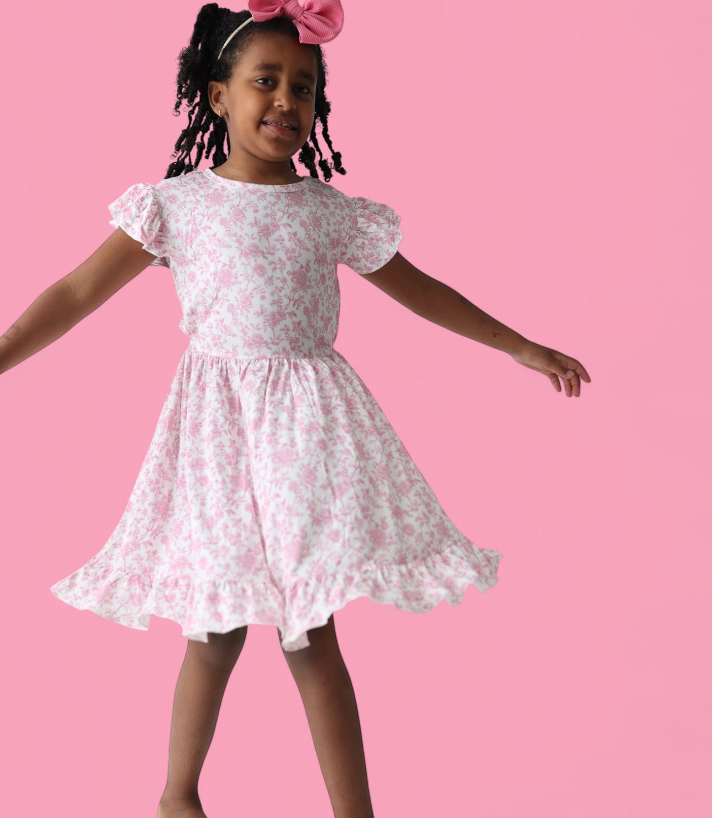 ROSEWOOD TOILE DREAM TIE BACK RUFFLE DRESS