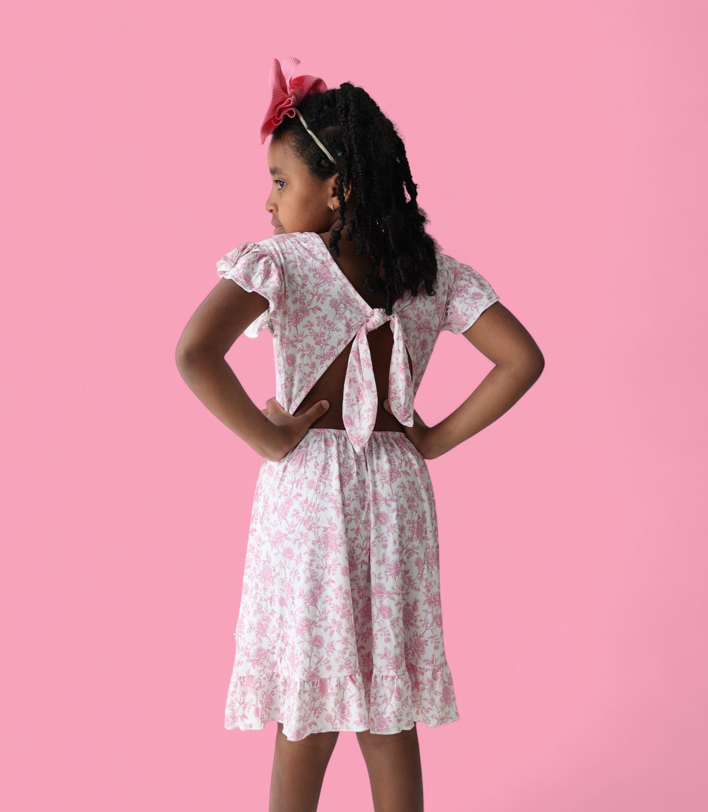 ROSEWOOD TOILE DREAM TIE BACK RUFFLE DRESS