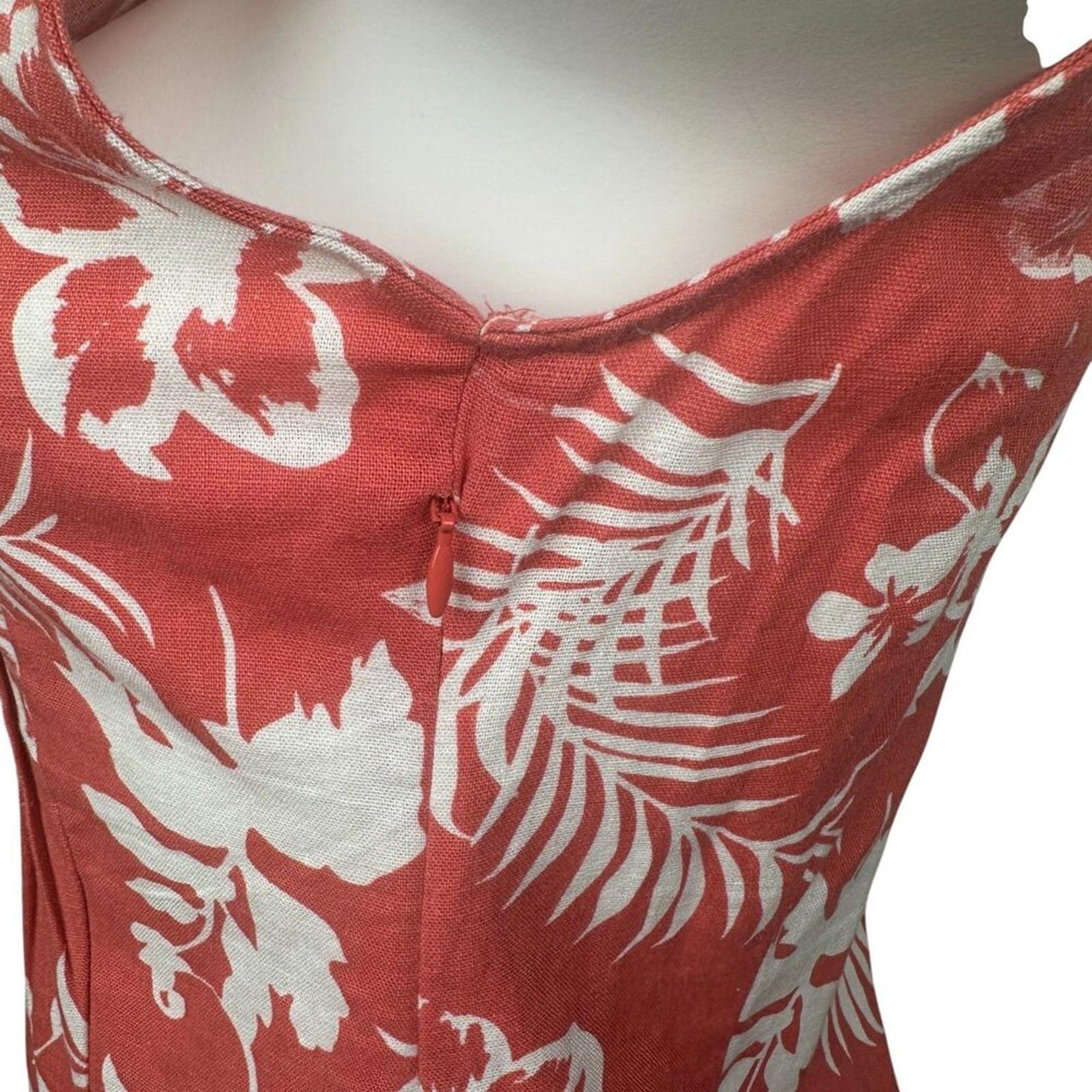 Chadwicks Dress Coral White Sleeveless Notch Tropical Floral Linen Blend PetiteS