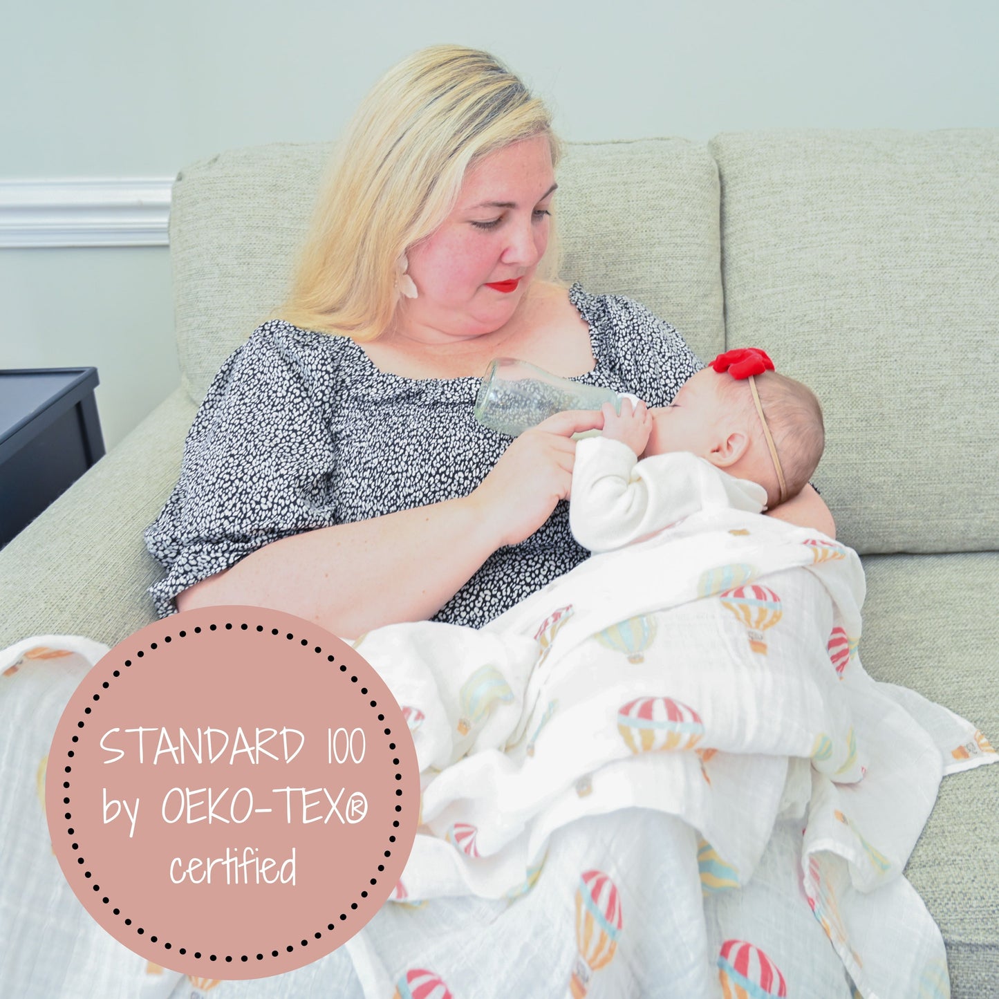 Baby Hot Air Balloons Swaddle Blanket - Up, Up, and Away: 47" x 47" 100% Muslin Cotton