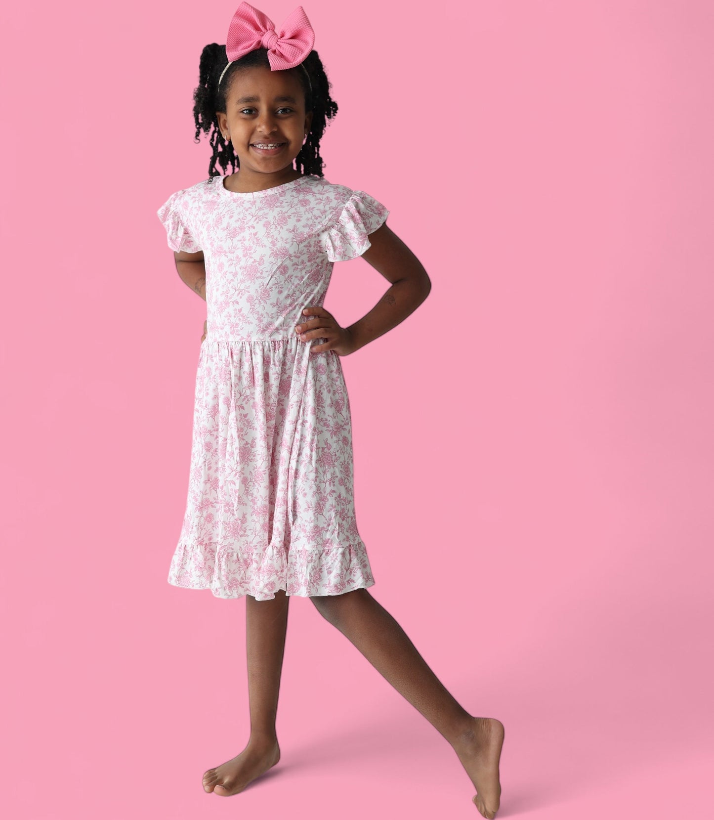 ROSEWOOD TOILE DREAM TIE BACK RUFFLE DRESS