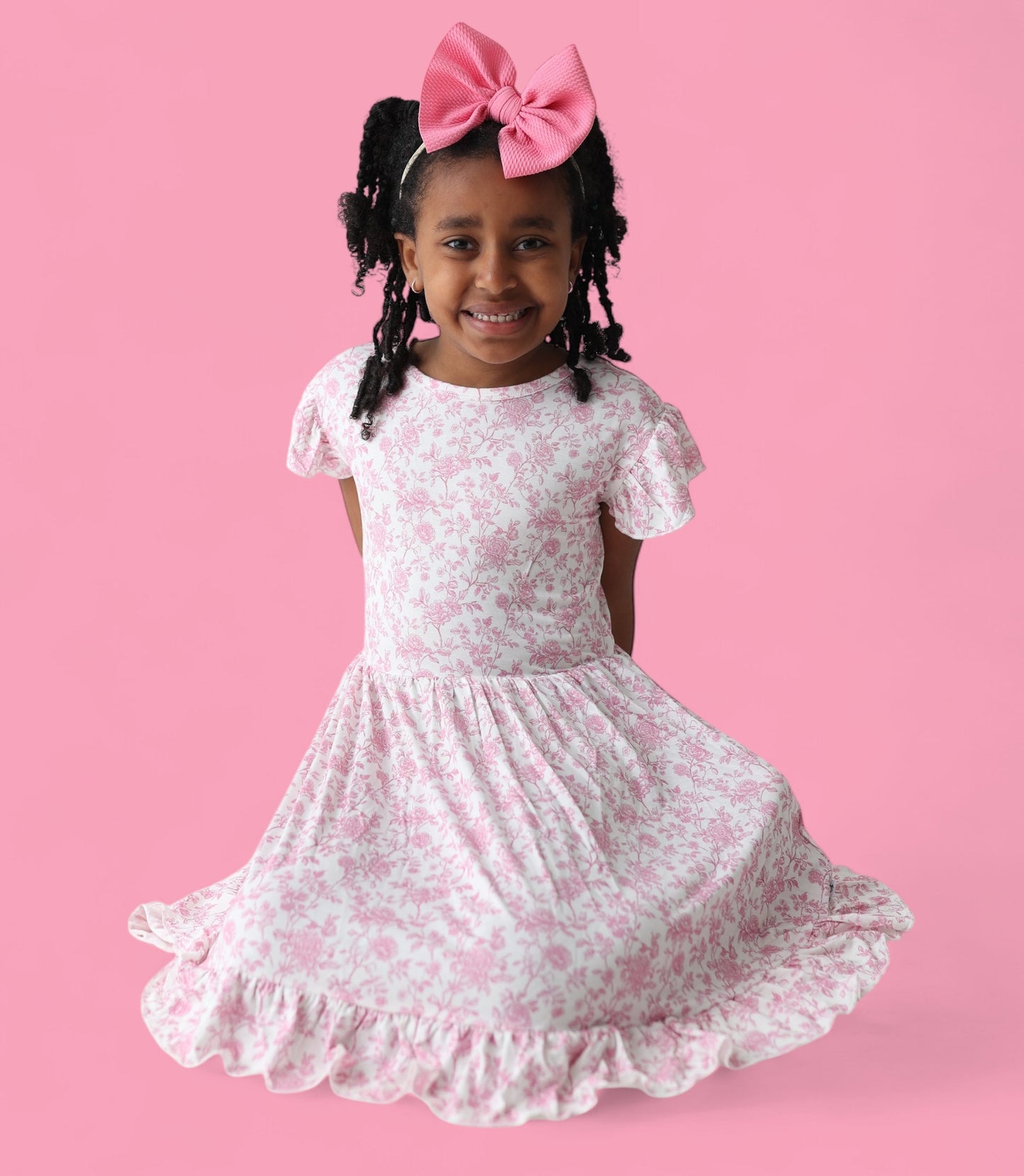 ROSEWOOD TOILE DREAM TIE BACK RUFFLE DRESS