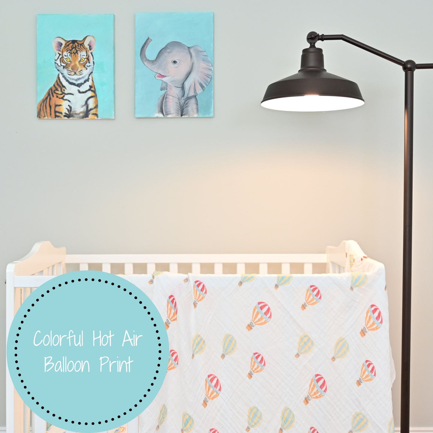Baby Hot Air Balloons Swaddle Blanket - Up, Up, and Away: 47" x 47" 100% Muslin Cotton