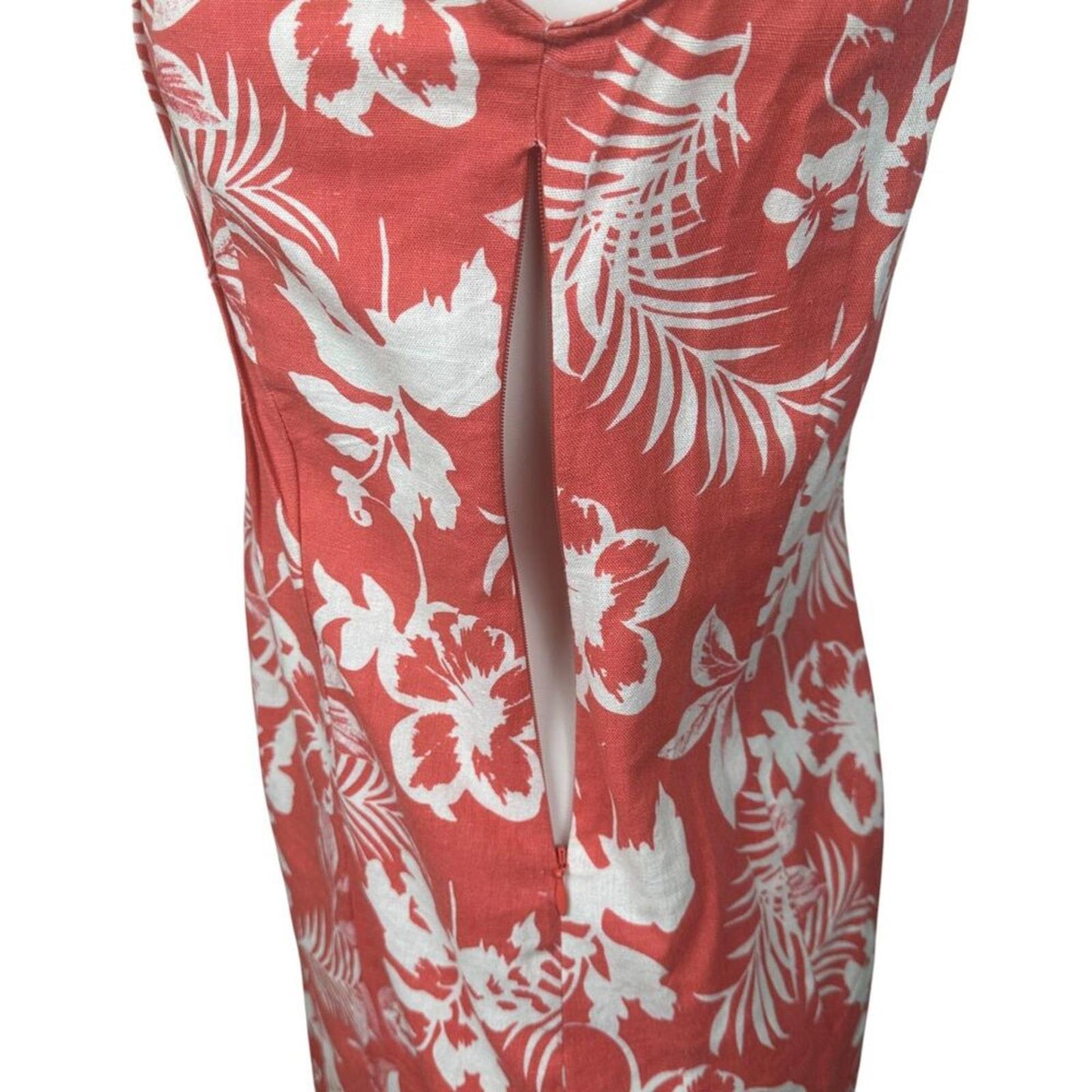 Chadwicks Dress Coral White Sleeveless Notch Tropical Floral Linen Blend PetiteS