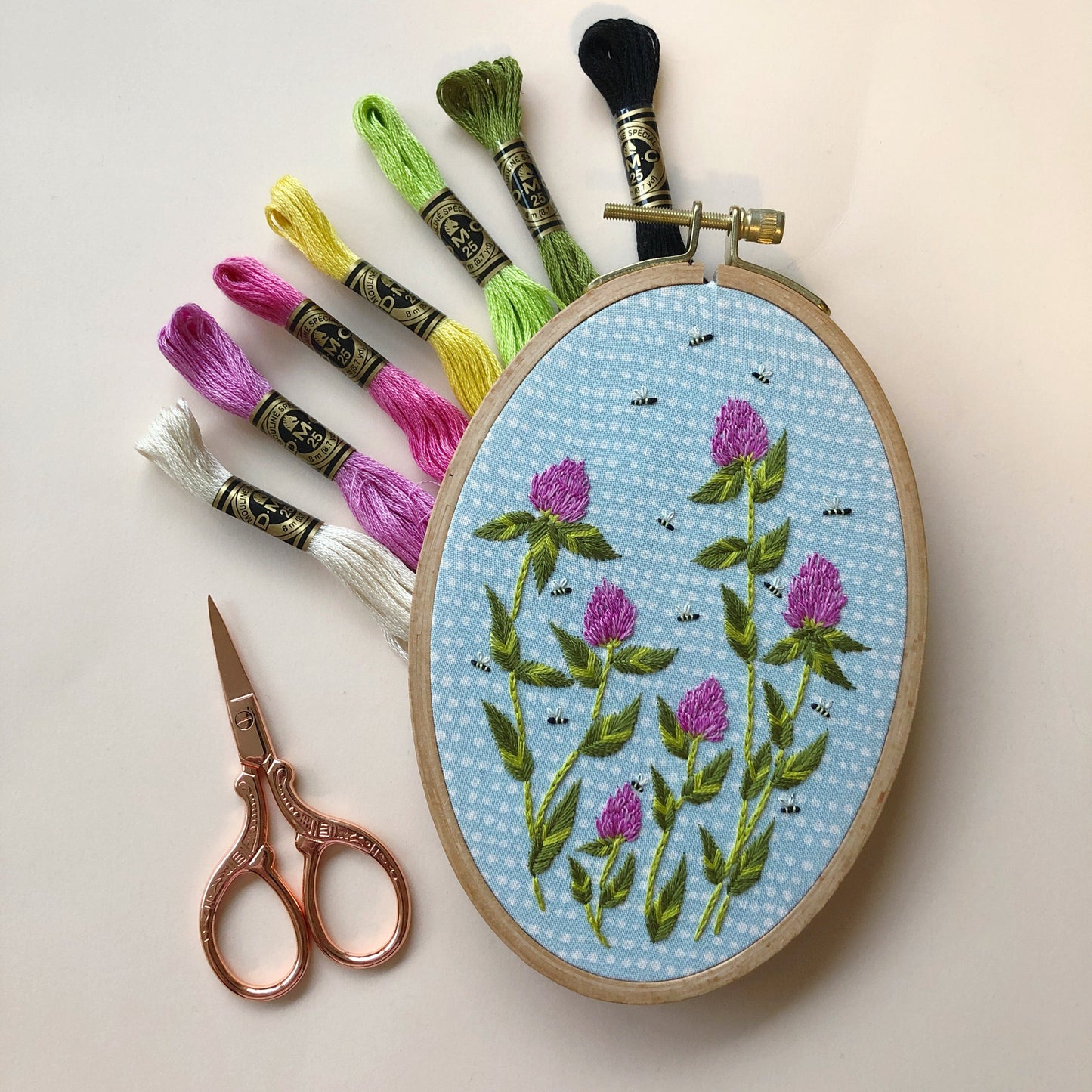 Bees Among Clover - Flower Embroidery Kit for Intermediate Stitchers