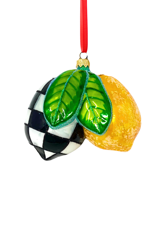Black Checkered Lemons Polish Glass Ornament