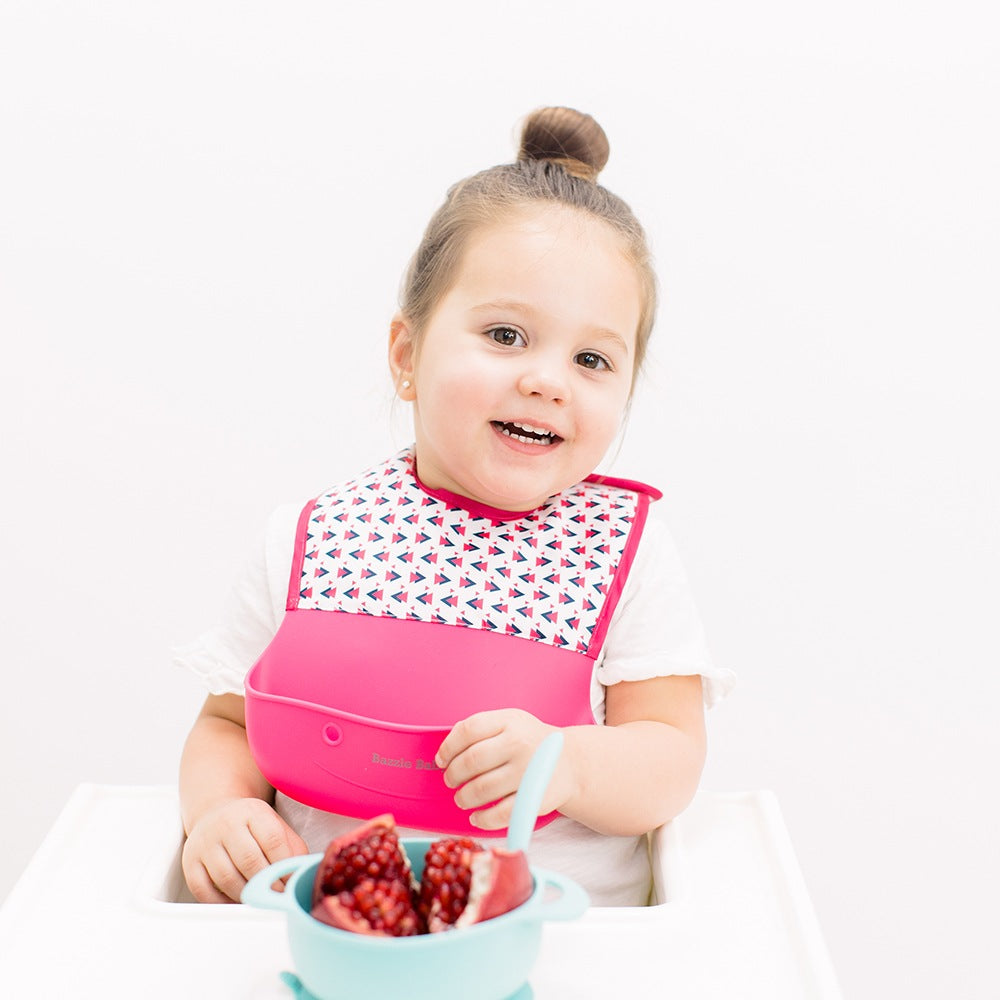 Foodie® Bib - Roll Up & Button Closed Bib 2-Pack: Silicone + Fabric