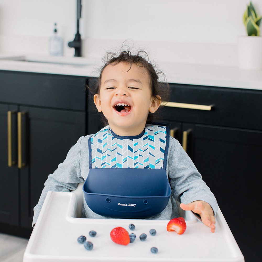 Foodie® Bib - Roll Up & Button Closed Bib 2-Pack: Silicone + Fabric