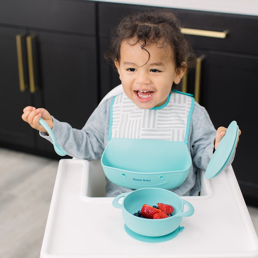 Foodie® Bib - Roll Up & Button Closed Bib 2-Pack: Silicone + Fabric