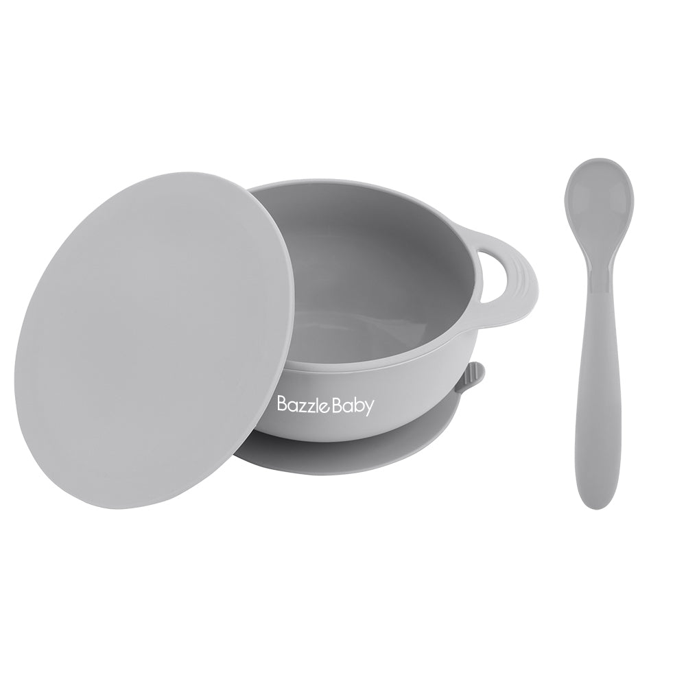 Foodie® Suction Bowls with Lid + Spoon: Assorted Colors