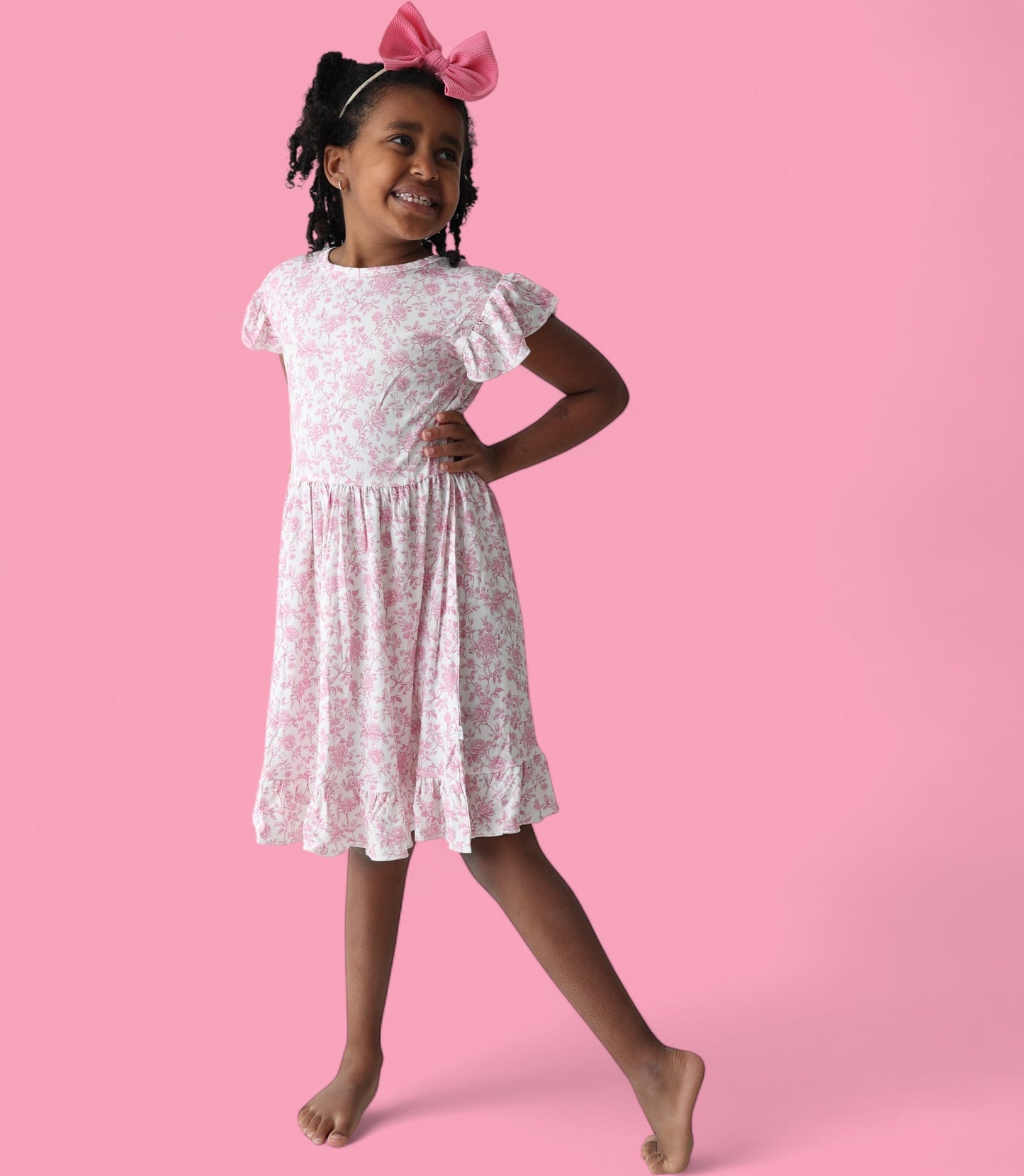 ROSEWOOD TOILE DREAM TIE BACK RUFFLE DRESS