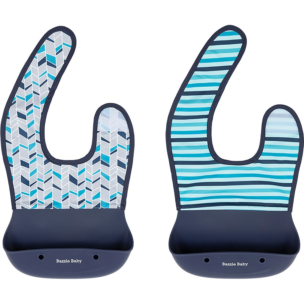 Foodie® Bib - Roll Up & Button Closed Bib 2-Pack: Silicone + Fabric