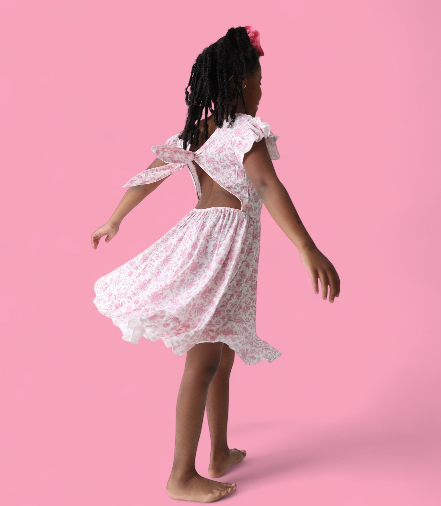 ROSEWOOD TOILE DREAM TIE BACK RUFFLE DRESS