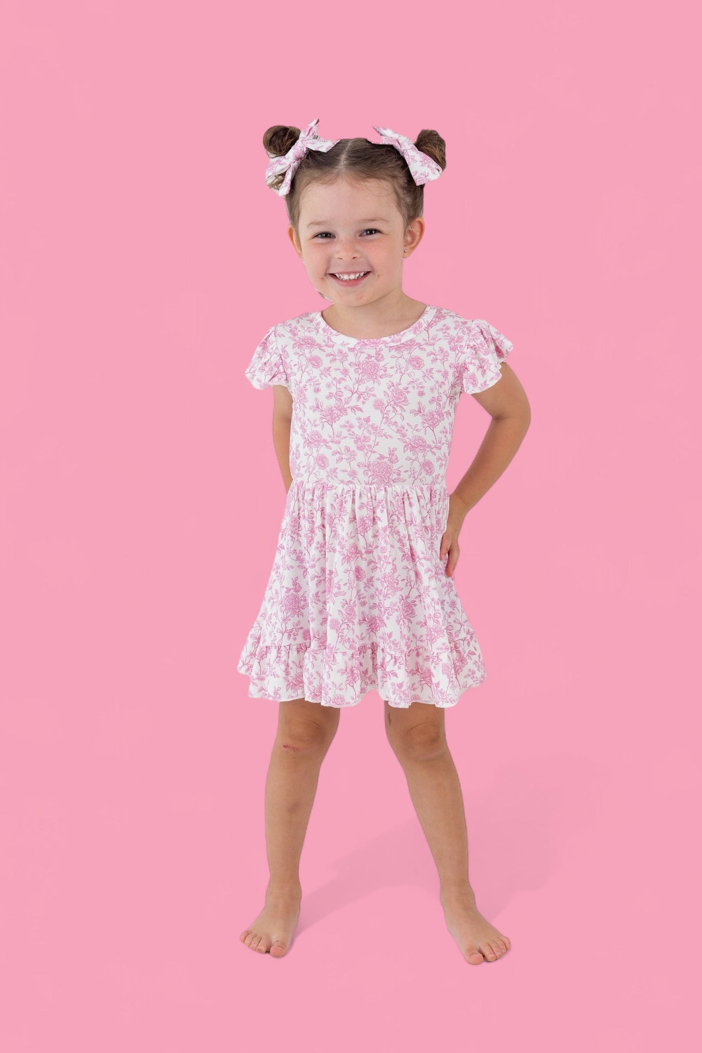 ROSEWOOD TOILE DREAM TIE BACK RUFFLE DRESS