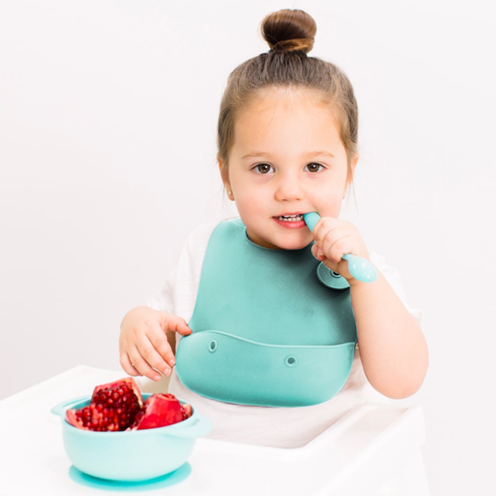 Foodie® Roll Up & Button Closed Bib 2-Pack: All Silicone
