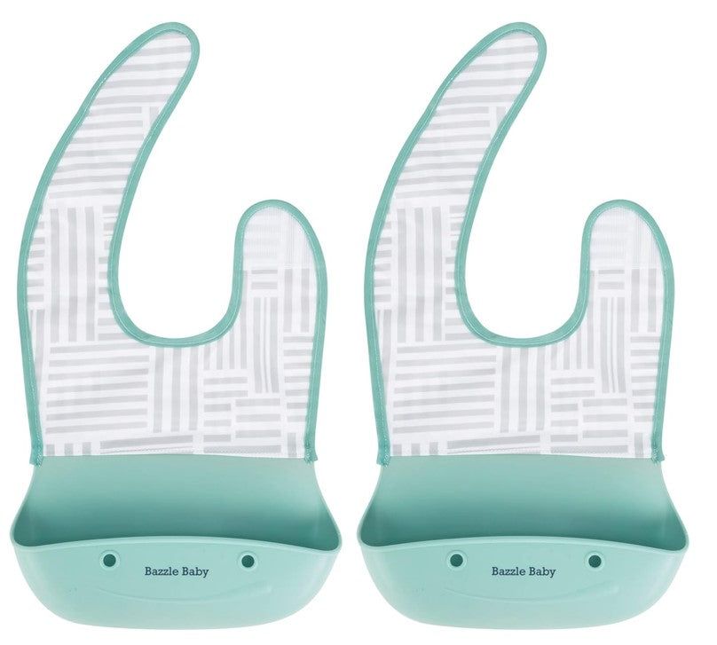 Foodie® Bib - Roll Up & Button Closed Bib 2-Pack: Silicone + Fabric