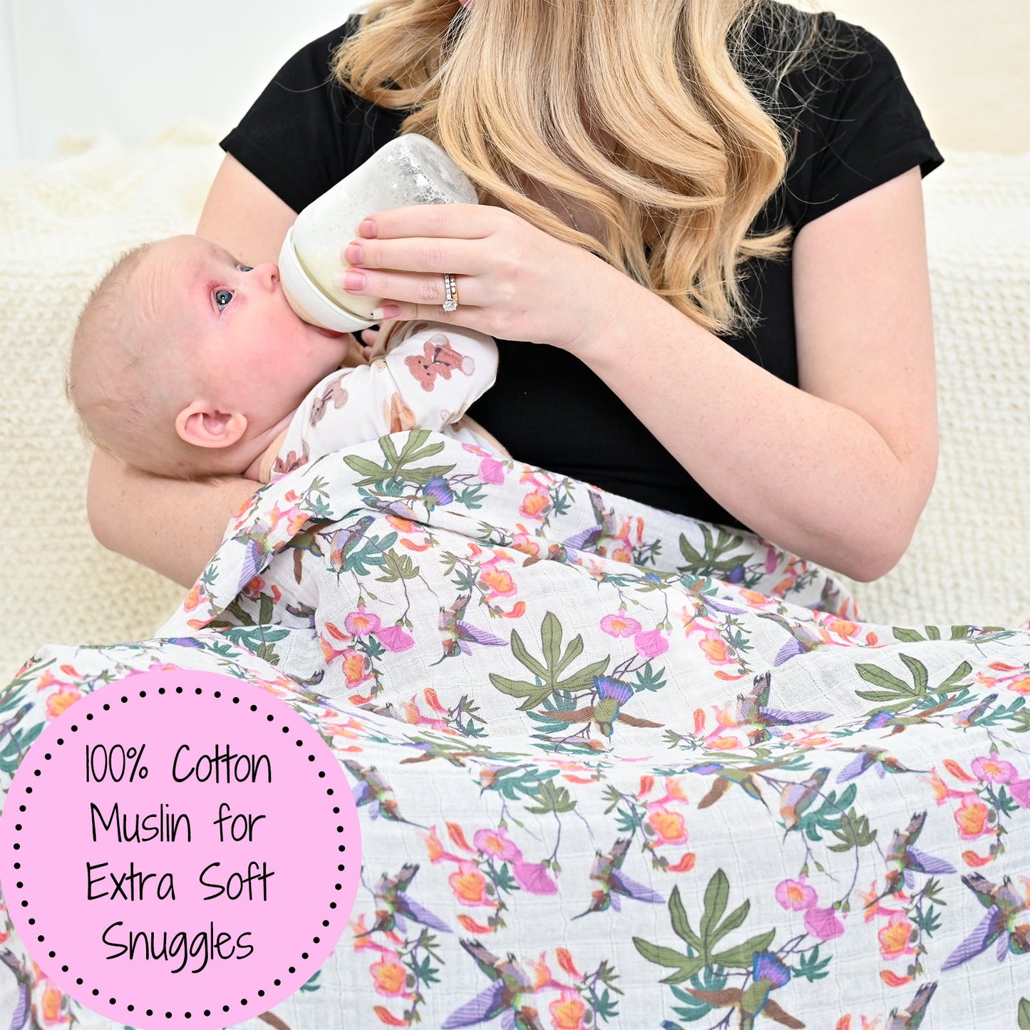 LollyBanks Muslin Swaddle Blankets, 100% Cotton Baby Blanket, 47"x 47" Newborn Swaddle Blanket, (Hummingbird Pattern)