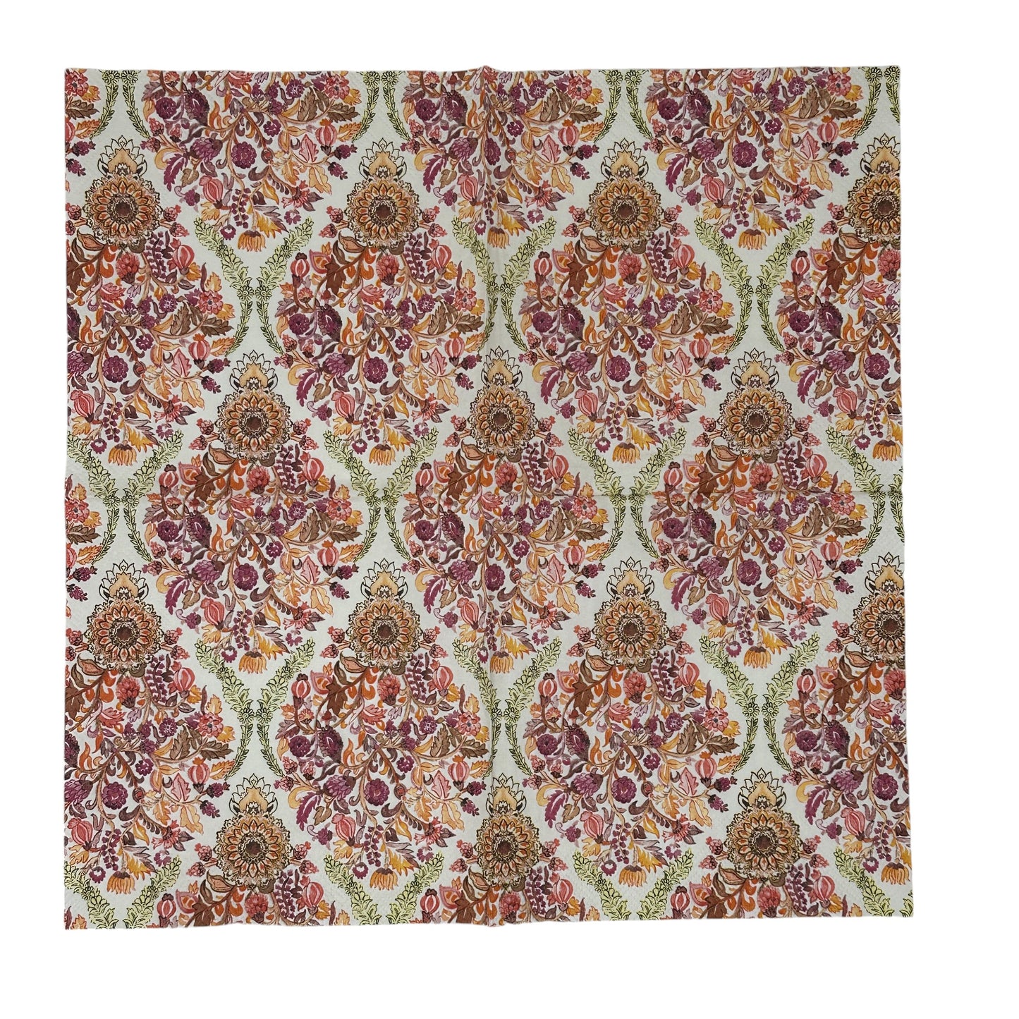 Autumn Floral Guest Size Decoupage Napkins – Elegant Damask Botanical Paper Napkins for Fall Crafts, Journaling & Mixed Media