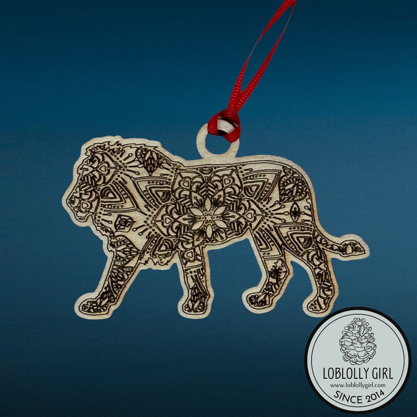 Father Figure: Strong Protective Mandala Wooden Lion Gift, Family Christmas Ornament & Car Charm for Dad