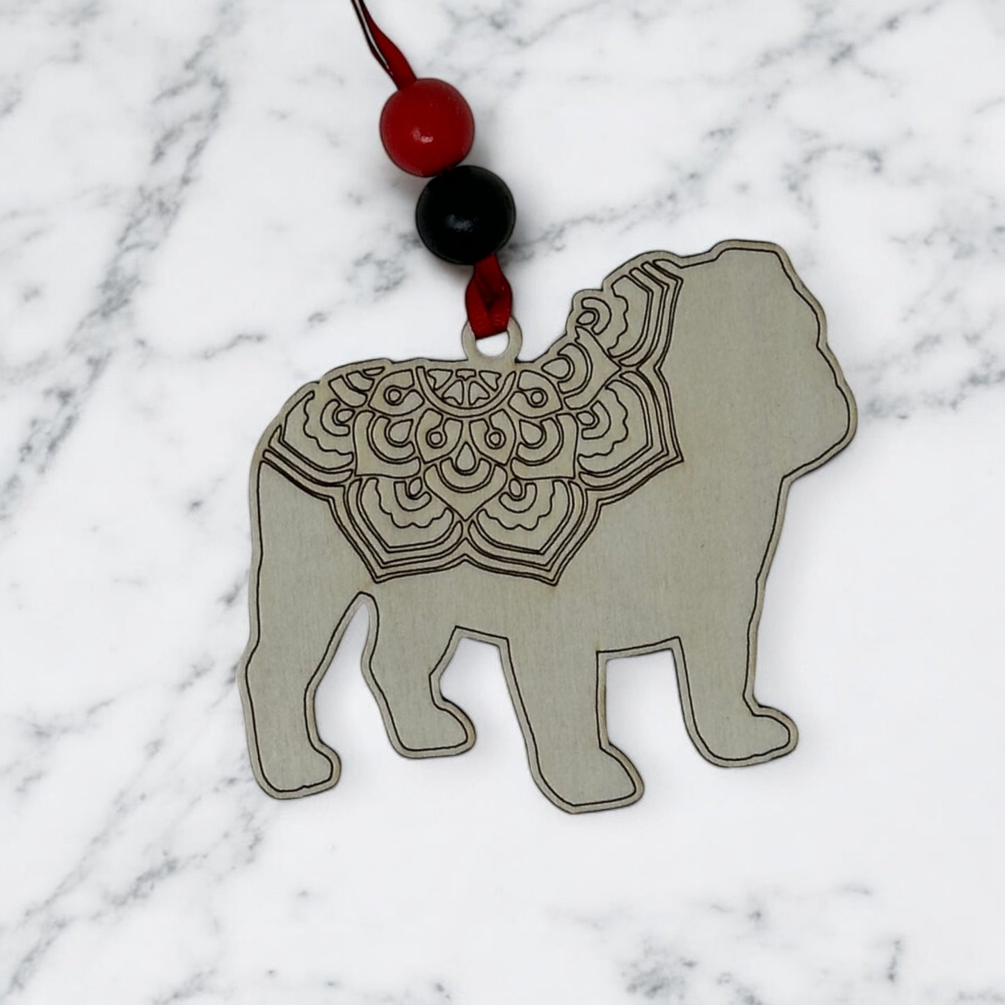 Bulldog Ornament | Handcrafted Wooden Dog Gift Keepsake | Rainbow Bridge Memorial Carved Design
