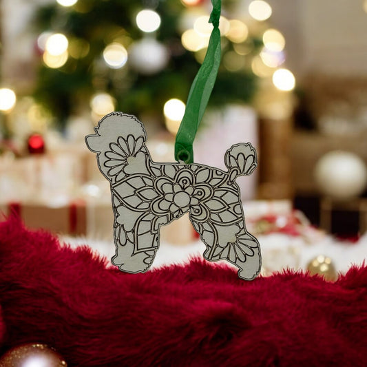 Poodle Ornament | Handcrafted Wooden Dog Keepsake | Rainbow Bridge Memorial Carved Design