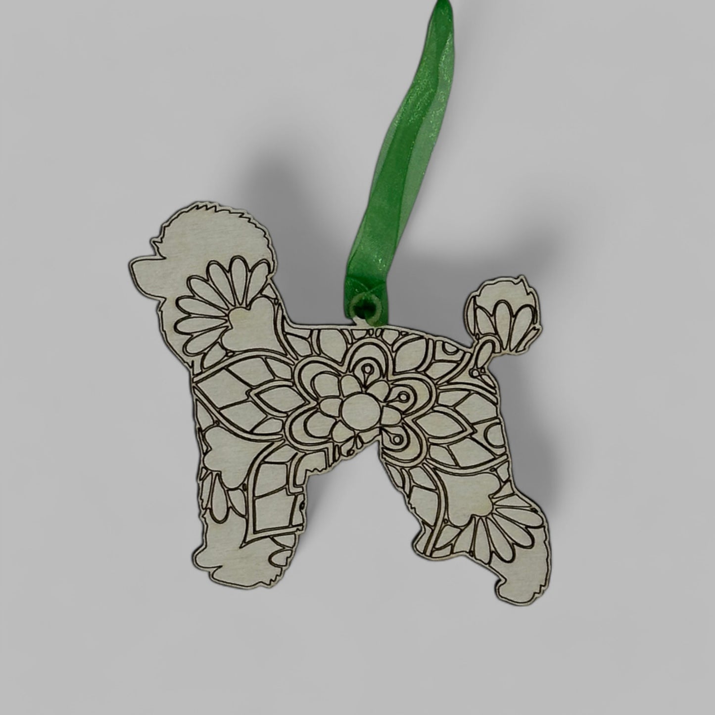 Poodle Ornament | Handcrafted Wooden Dog Keepsake | Rainbow Bridge Memorial Carved Design