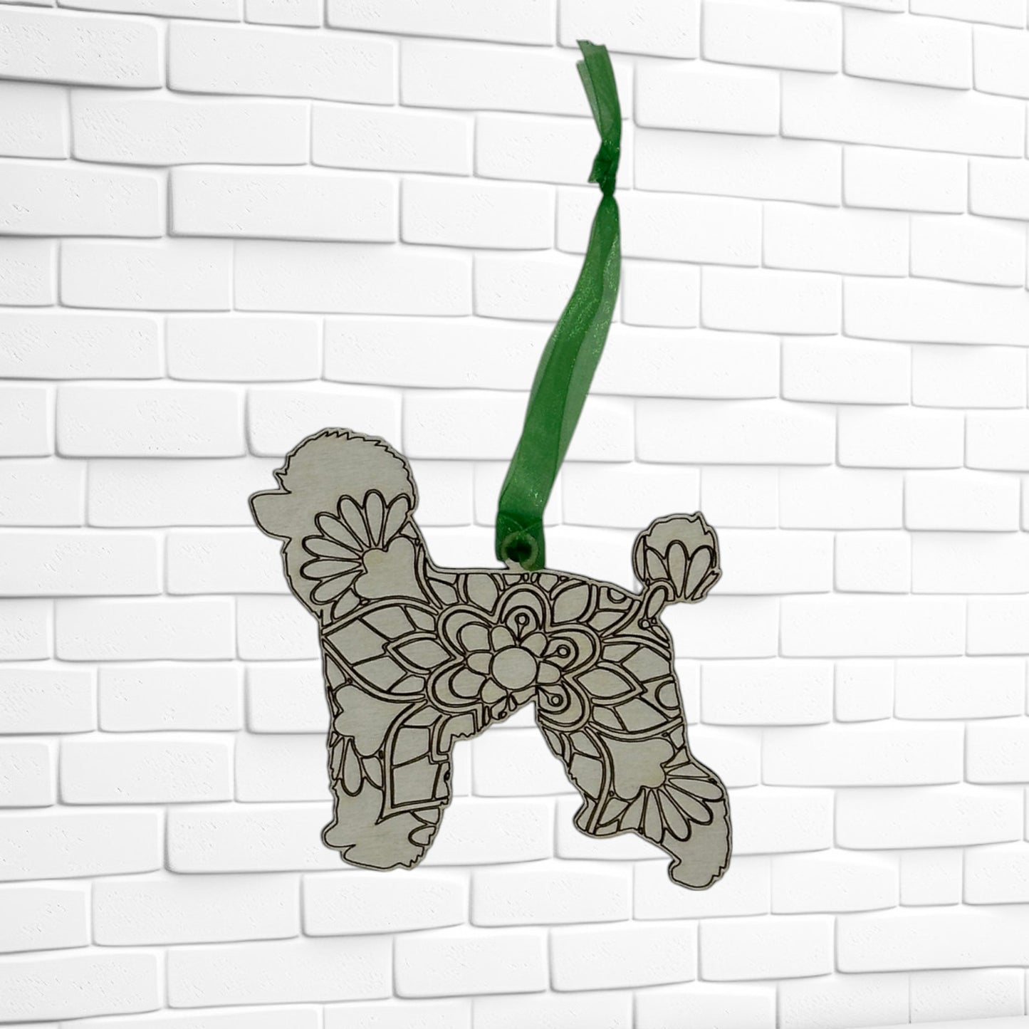 Poodle Ornament | Handcrafted Wooden Dog Keepsake | Rainbow Bridge Memorial Carved Design
