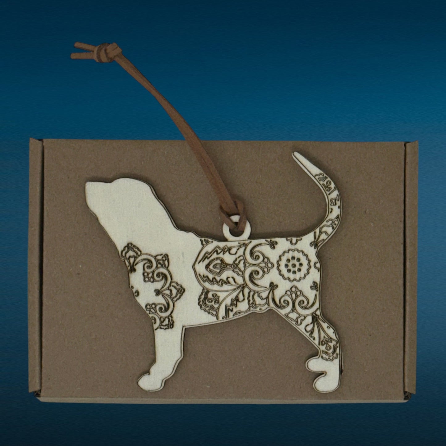 Handcrafted Wood Bloodhound Dog Gift Keepsake, Mandala Dog Ornament, Pet Memorial Gift, Dog Lover Christmas Decor, Rustic Car Charm