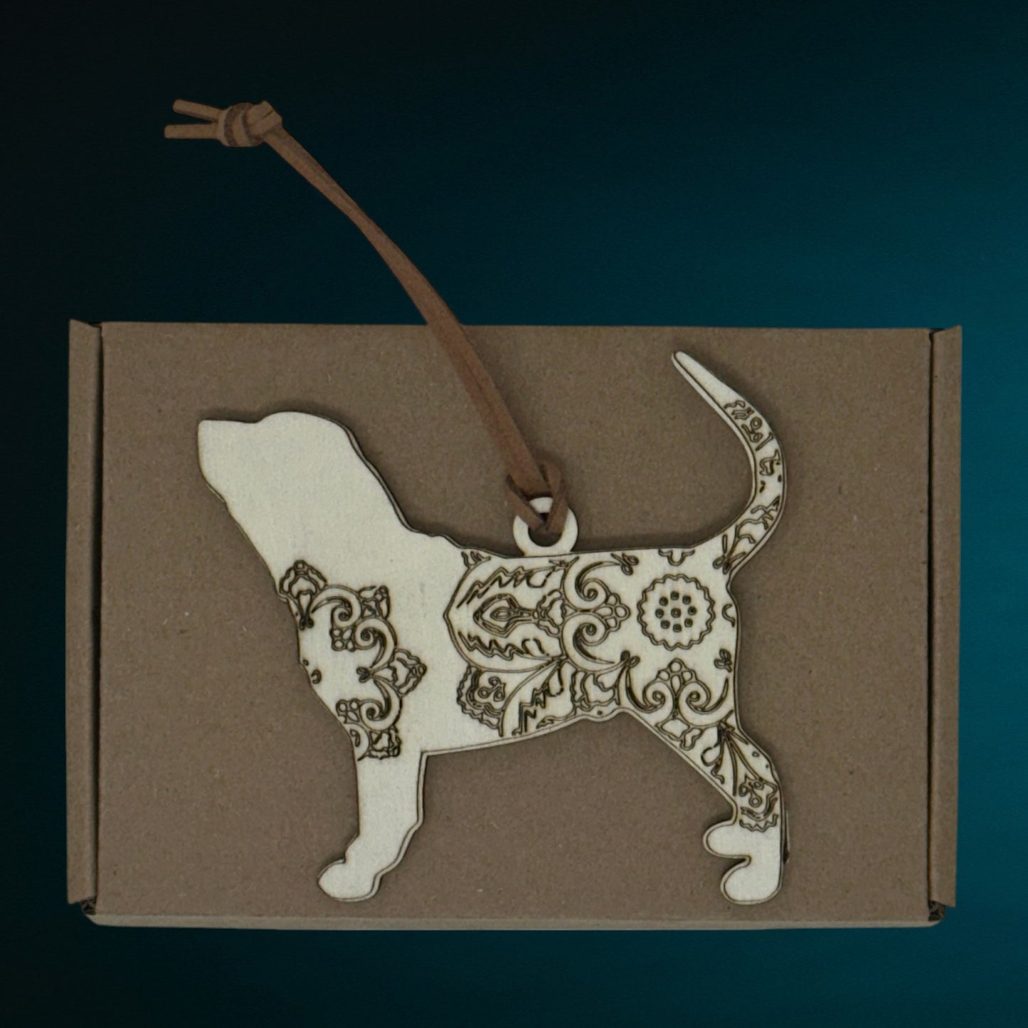 Handcrafted Wood Bloodhound Dog Gift Keepsake, Mandala Dog Ornament, Pet Memorial Gift, Dog Lover Christmas Decor, Rustic Car Charm