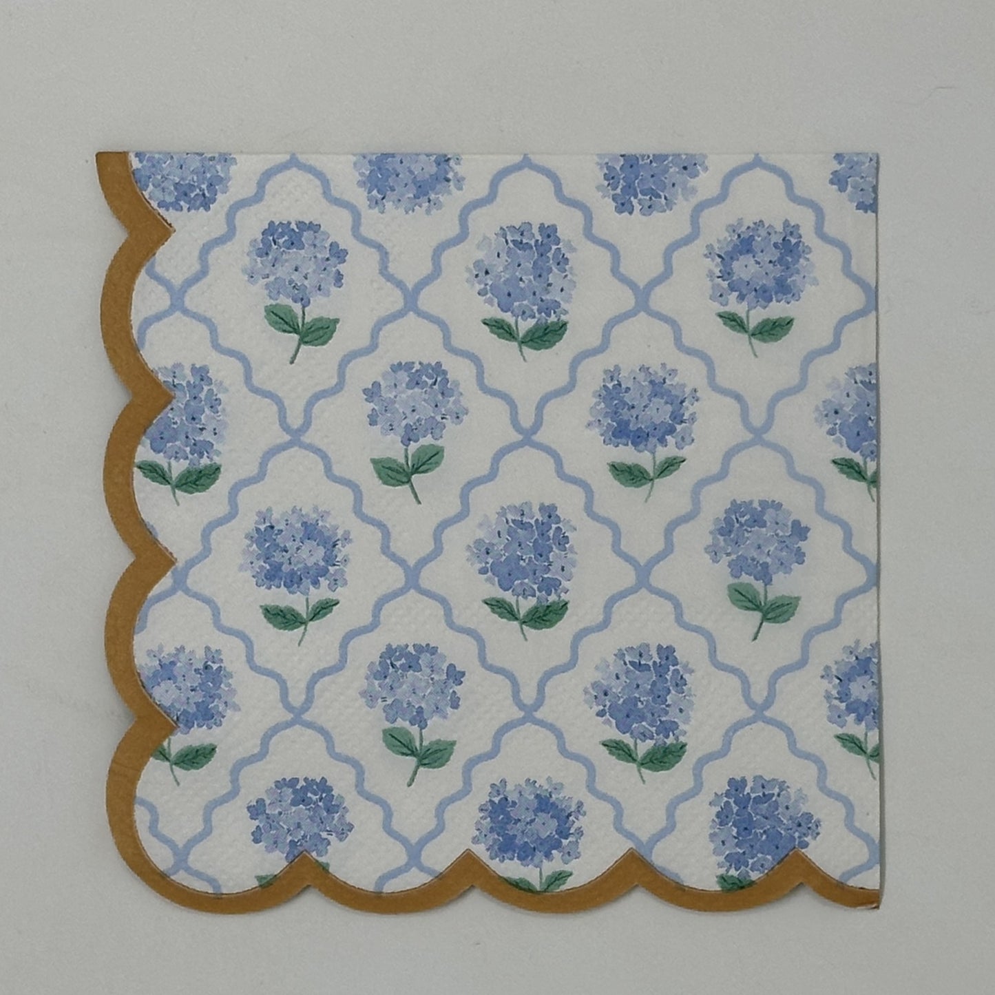 Decoupage Napkins Blue White Gold Hydrangea Floral Lattice Paper Crafts