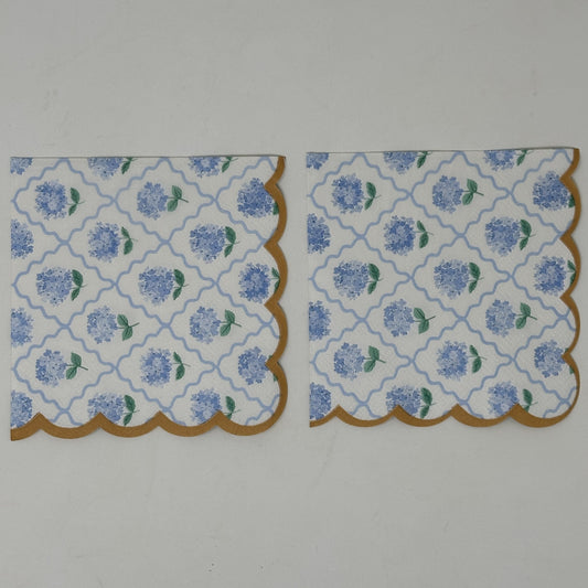 Decoupage Napkins Blue White Gold Hydrangea Floral Lattice Paper Crafts