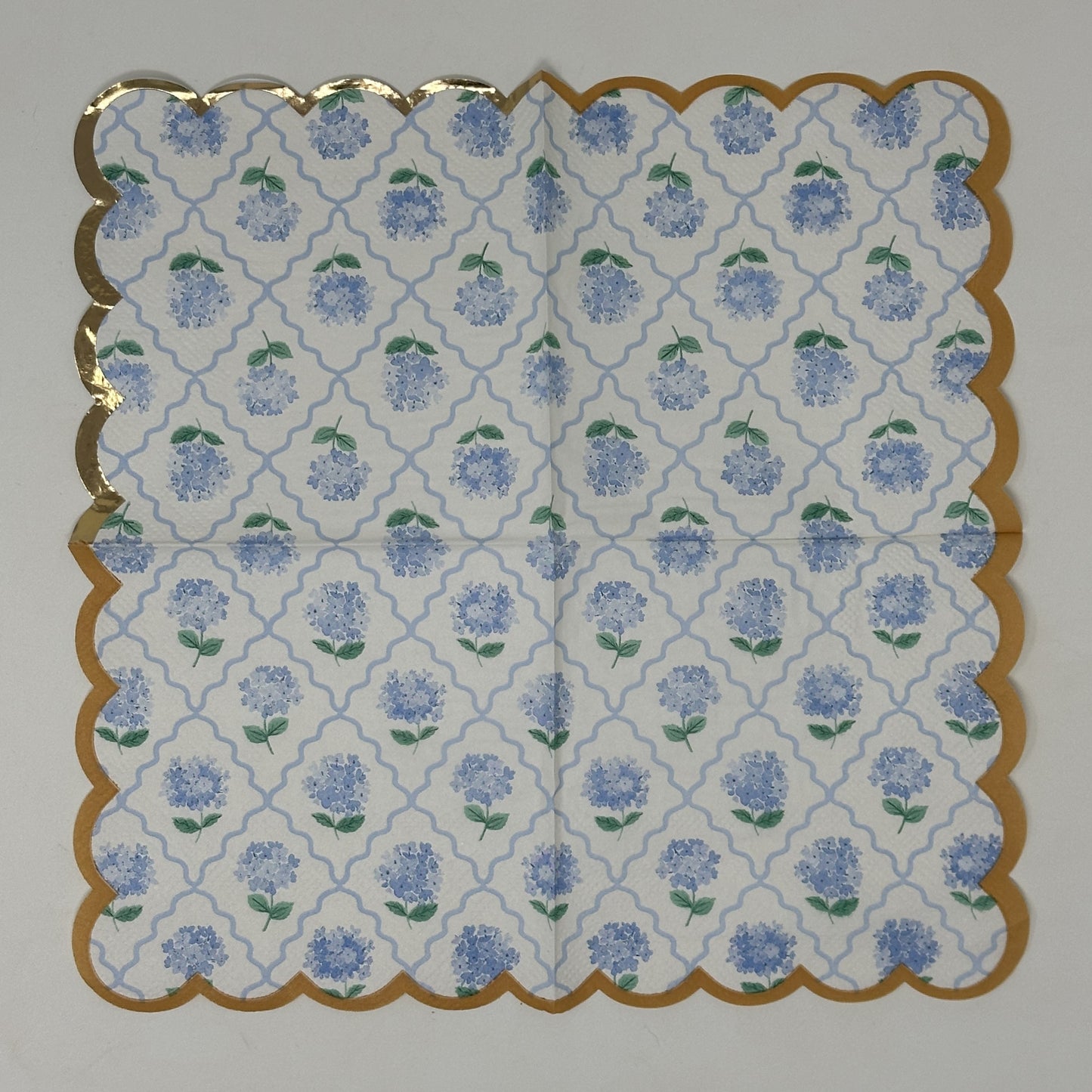 Decoupage Napkins Blue White Gold Hydrangea Floral Lattice Paper Crafts