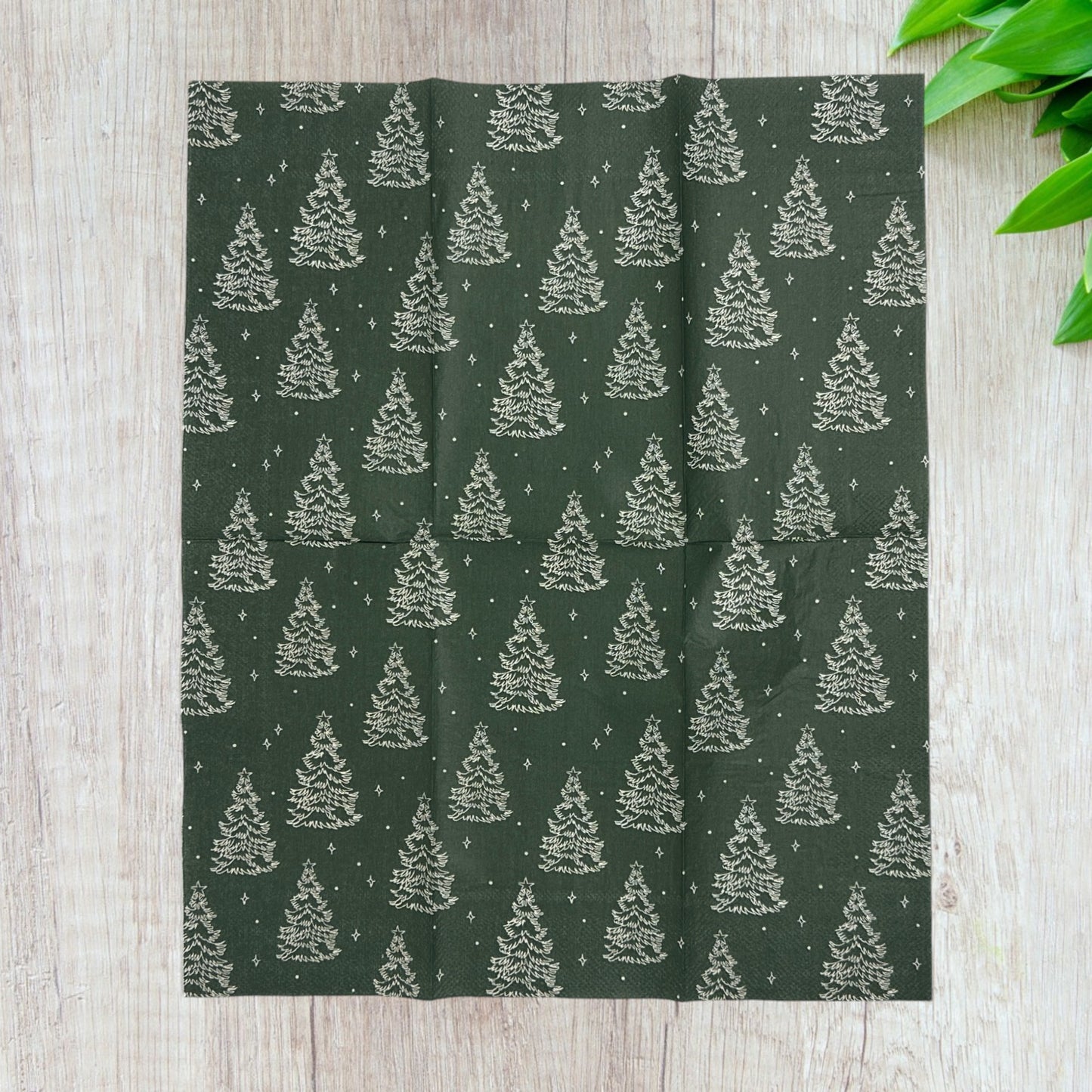 Decoupage Napkins Dark Evergreen Christmas Trees & Stars for Winter Paper Crafts, Holiday Decor, Scrapbooking Supplies